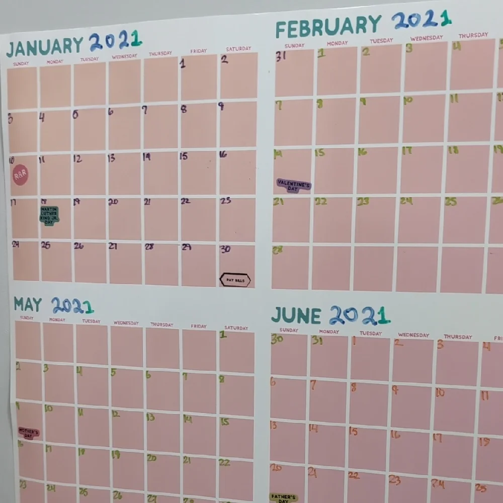 Pink and Blue Wall Calendar